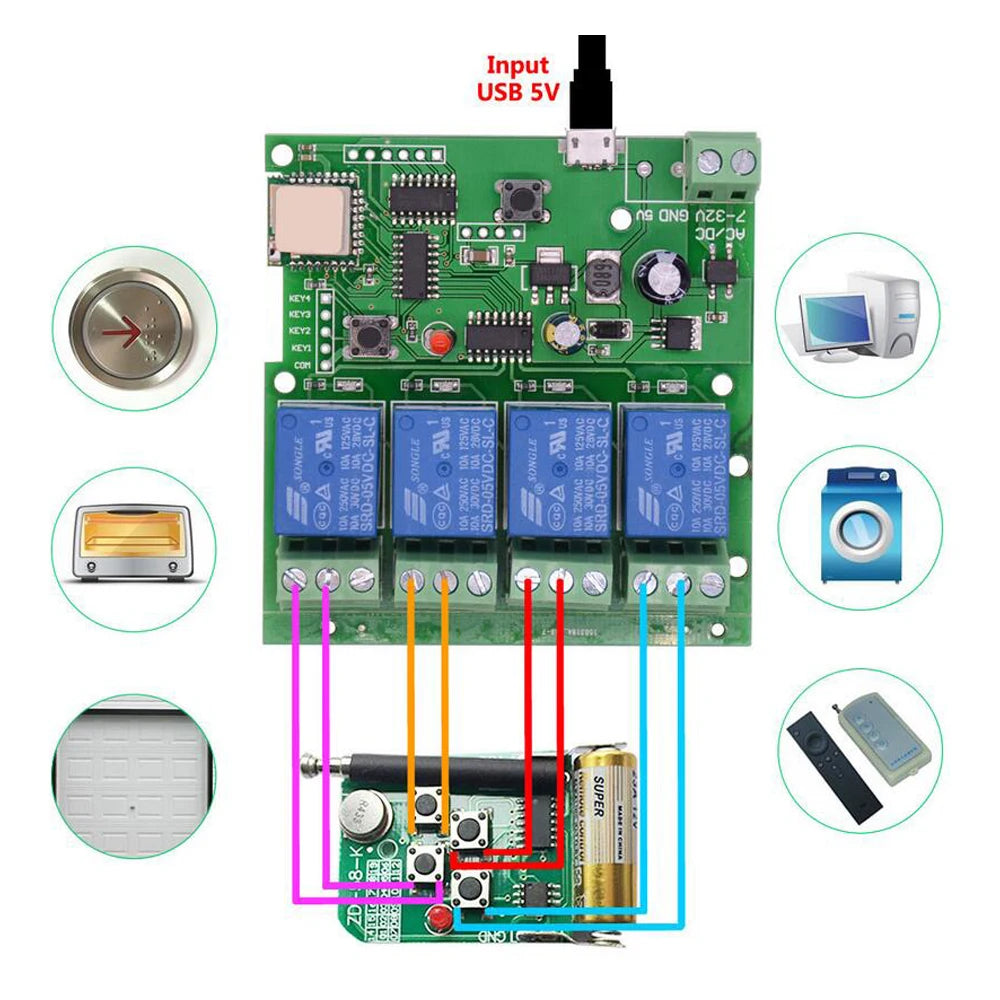 Smart Life Wireless WiFi Switch with Ewelink App Remote Control Self-Locking Interlock 4-Way Relay Smart Switch Module for Home