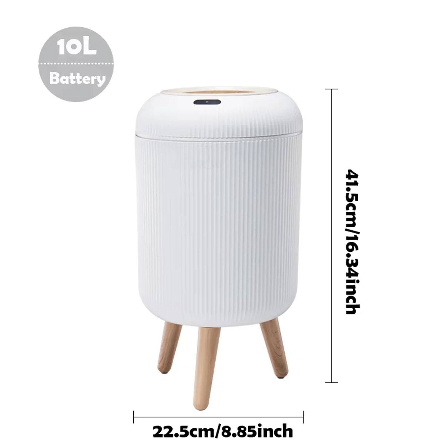 Smart Sensor Trash Can with Wooden Tripod Base, Automatic Induction Dustbin , Waterproof Non-Contact Garbage Can with