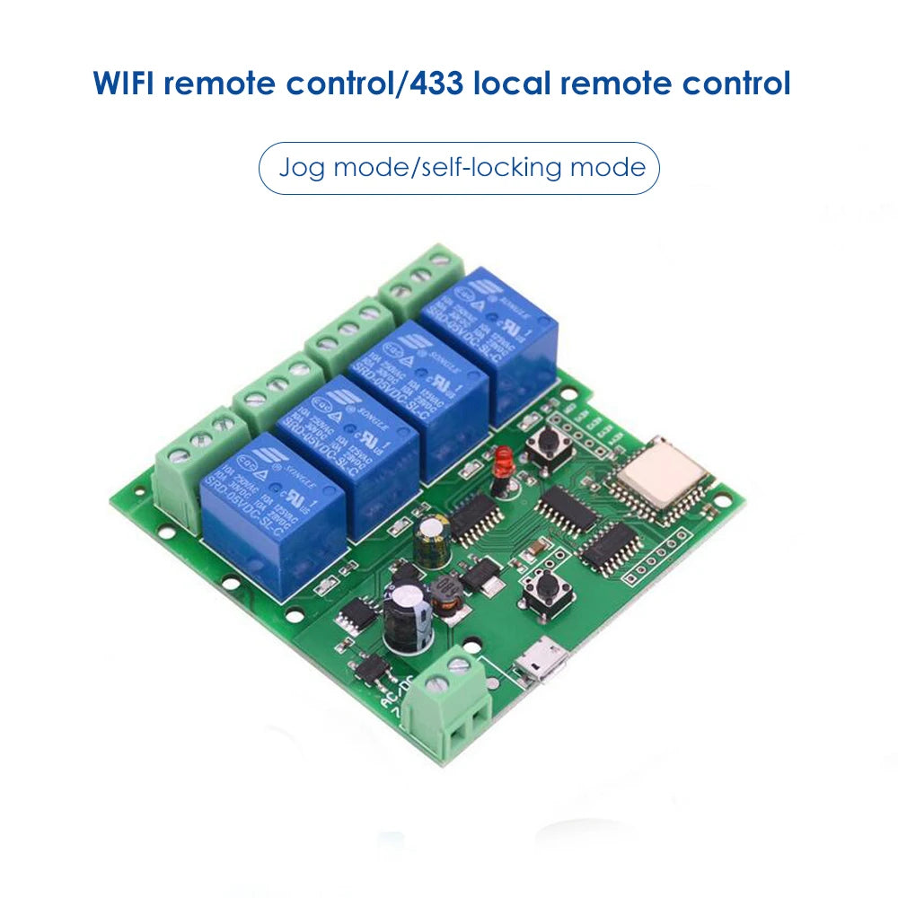 Smart Life Wireless WiFi Switch with Ewelink App Remote Control Self-Locking Interlock 4-Way Relay Smart Switch Module for Home