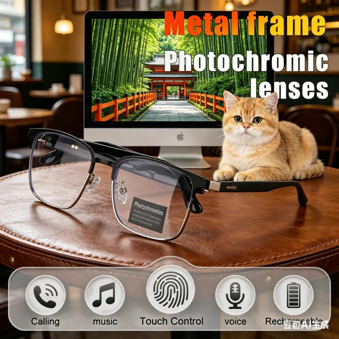 Sleek AI Smart Glasses Premium Metal Frame Gradient Color-changing Lenses Versatile Multi-function Wireless Bluetooth Headset