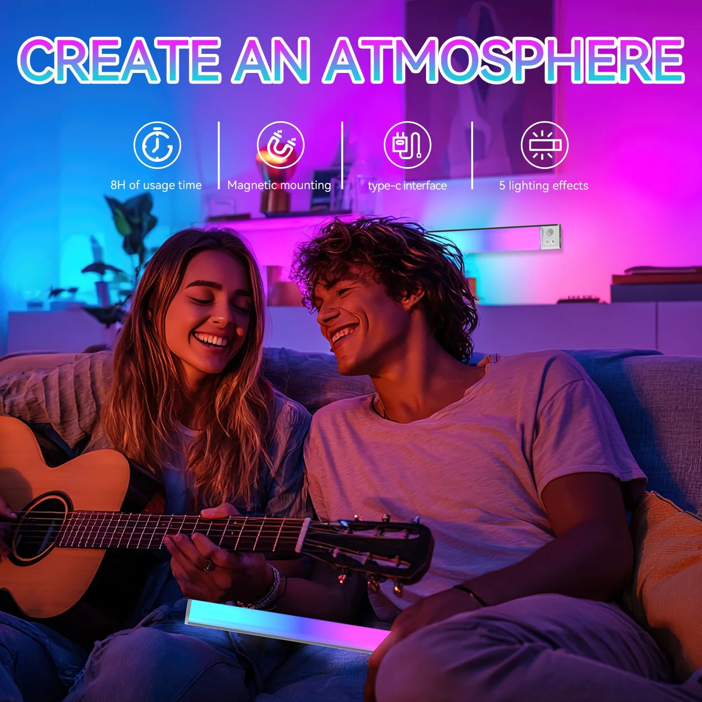Smart LED Strip Lights with Motion Sensor Magnetic Charging RGB White for Closet Cabinet Wine Cabinet