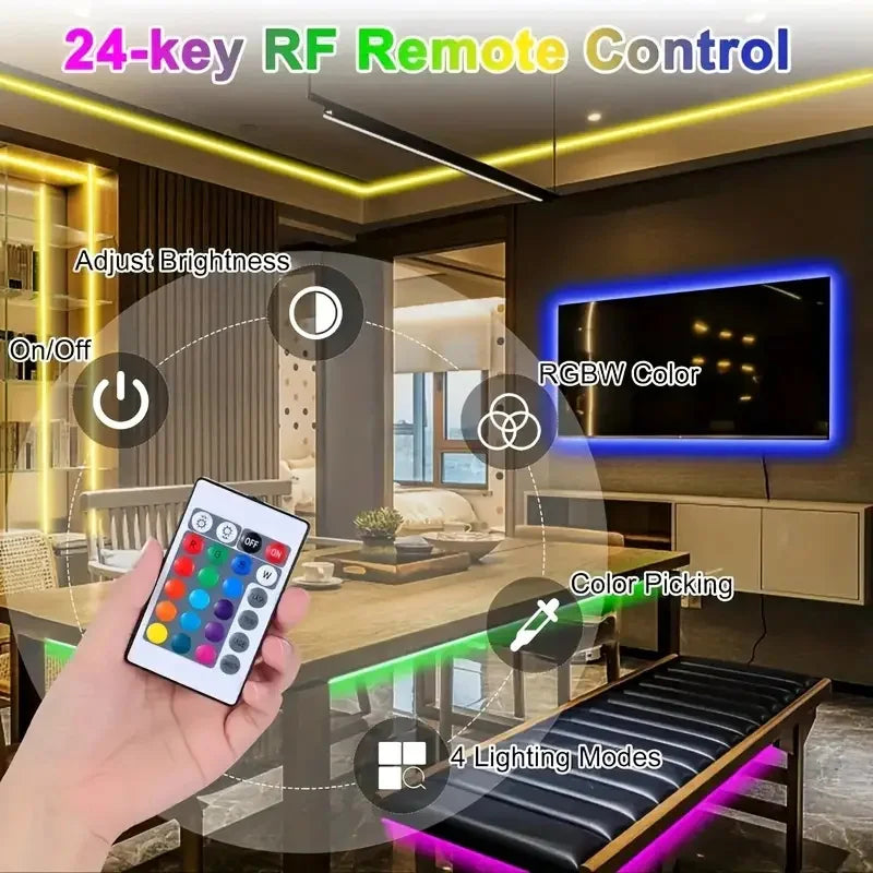 Smart LED Strip Lights with Adhesive Backing，RGB 16 Million Colors Strip Lamp with App/Remote，Adjustable Brightness，Music Sync