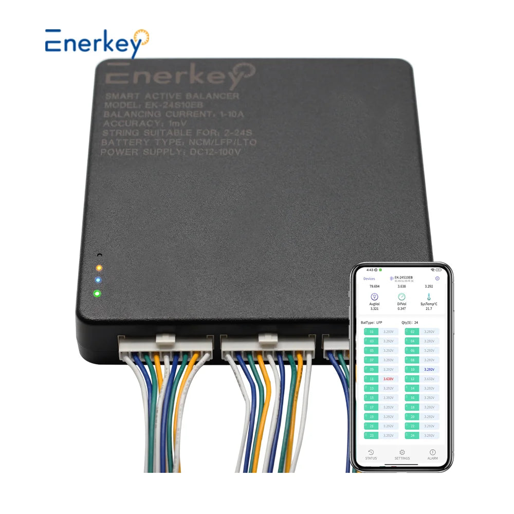 Enerkey EK-24S10EB Smart Active Balancer 10A 2S~24S Lithium /Lifepo4 /LTO Battery Active Equalization Support Cascade/CAN Port