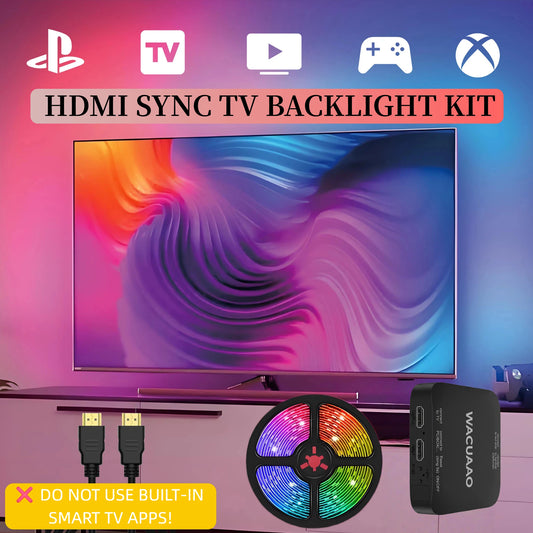 HDMI Sync TV Backlight RGBIC Strip Lights with Sync Box, Real-Time Color Matching, Works with PS5/PC/Switch Gaming Room Decor