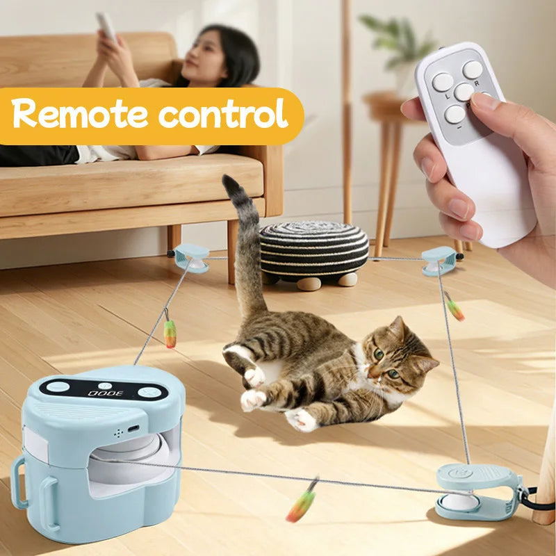 Smart Cat Teaser Toy Automatic Rechargeable Rope Wand With Remote Control Interactive Self-play Hunting Toy For Cats To Exercise