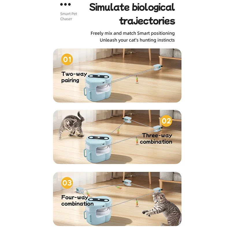 Smart Cat Teaser Toy Automatic Rechargeable Rope Wand With Remote Control Interactive Self-play Hunting Toy For Cats To Exercise