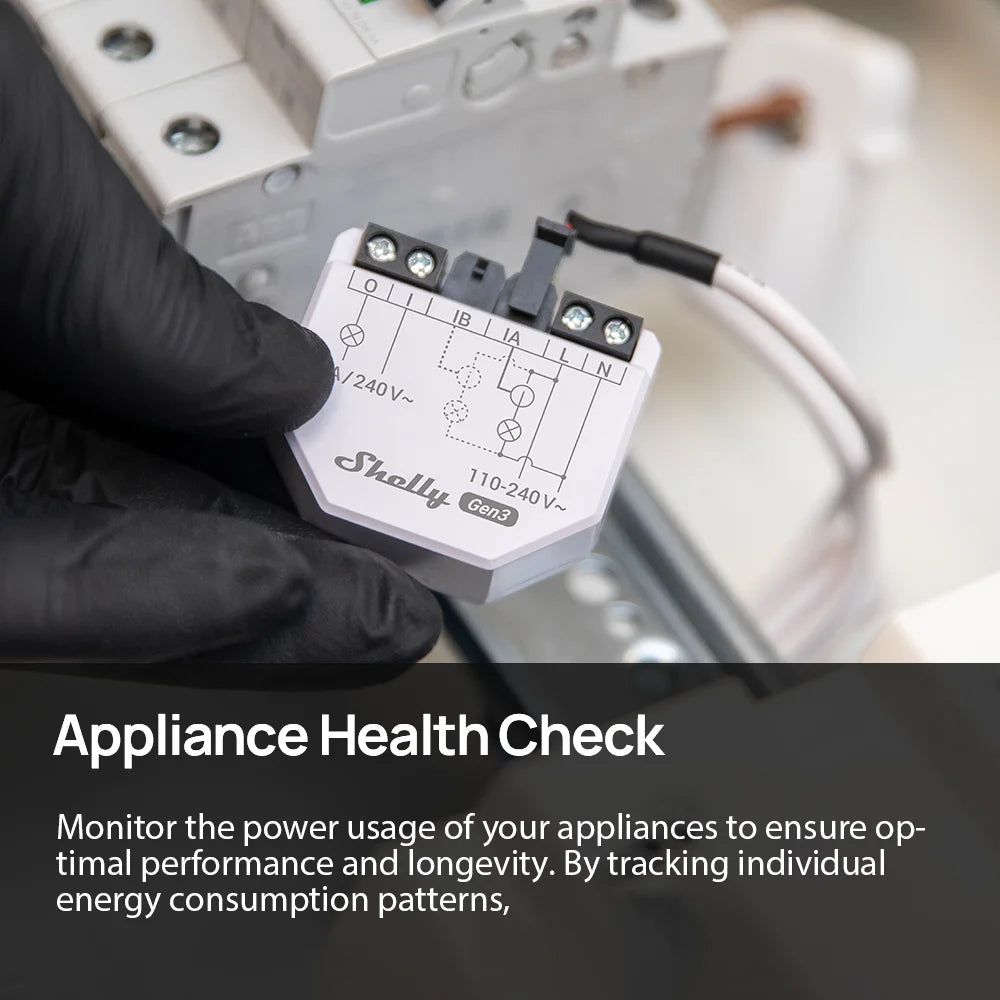 Shelly EM Gen3 Smart Home WiFi Connection monitoring appliance power usage for optimal performance.
