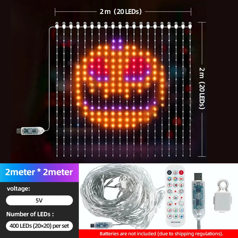 Smart 5V USB RGB Christmas Lights 400LED Outdoor Curtain Window Flashing Lighting for Home Xmas Holiday Party Decor