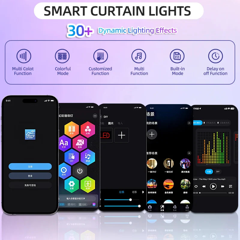 Smart 5V USB RGB Christmas Lights 400LED Outdoor Curtain Window Flashing Lighting for Home Xmas Holiday Party Decor
