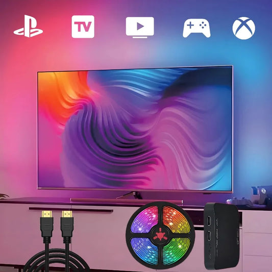 HDMI Sync TV Backlight RGBIC Strip Lights with Sync Box, Real-Time Color Matching, Works with PS5/PC/Switch Gaming Room Decor