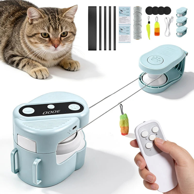 Smart Cat Teaser Toy Automatic Rechargeable Rope Wand With Remote Control Interactive Self-play Hunting Toy For Cats To Exercise