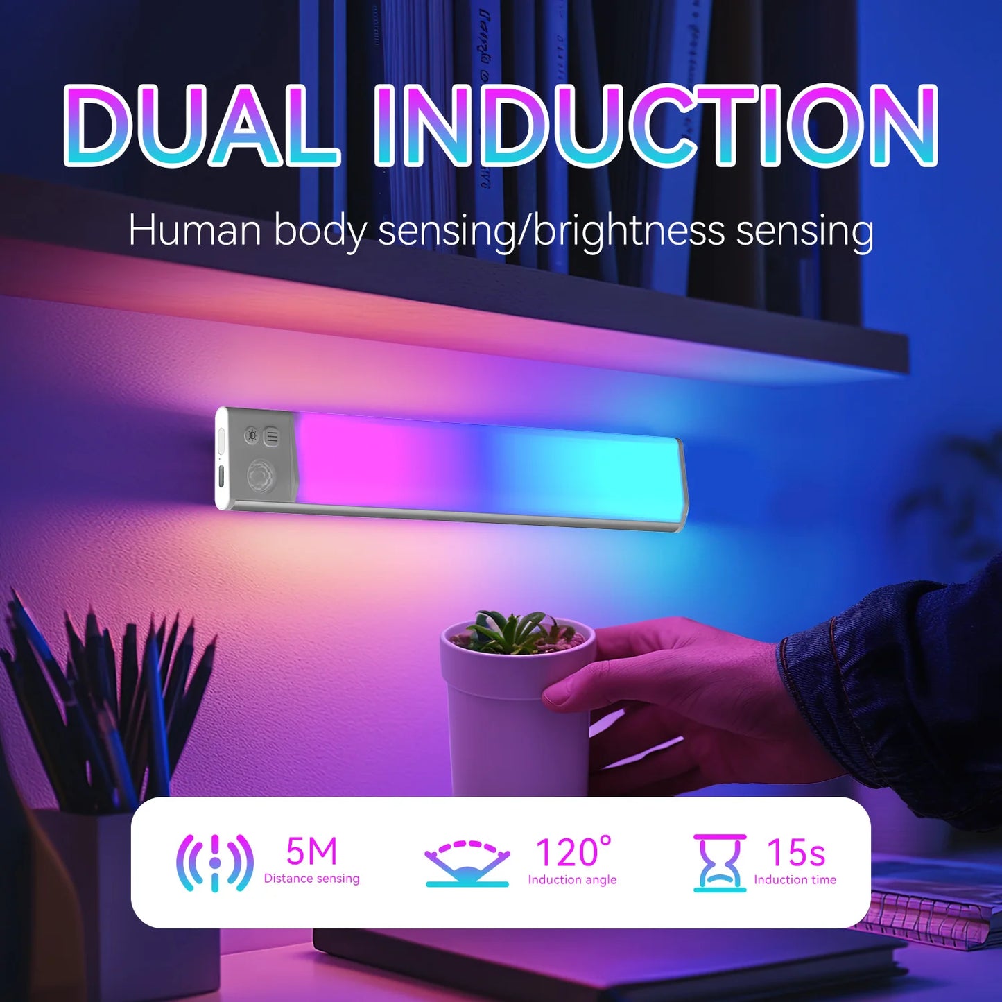 Smart LED Strip Lights with Motion Sensor Magnetic Charging RGB White for Closet Cabinet Wine Cabinet