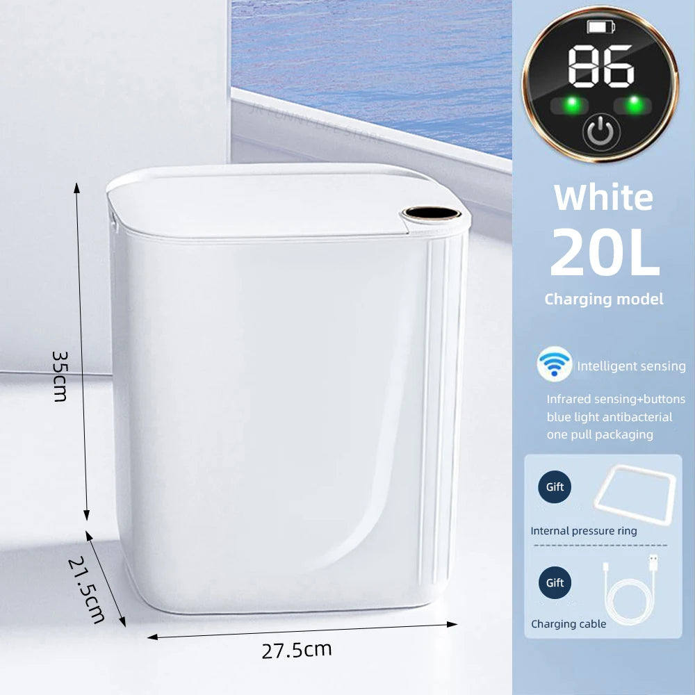 20L Smart Sensor Trash Can With Display Type-C Recharging Automatic Wastebin For Bathroom Kitchen Toilet Wastebasket Smart home