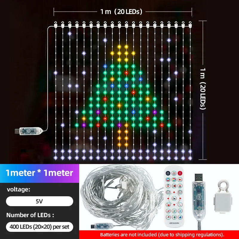 Smart 5V USB RGB Christmas Lights 400LED Outdoor Curtain Window Flashing Lighting for Home Xmas Holiday Party Decor