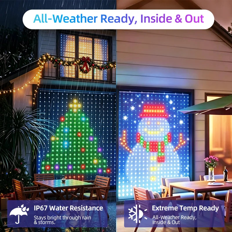Smart 5V USB RGB Christmas Lights 400LED Outdoor Curtain Window Flashing Lighting for Home Xmas Holiday Party Decor