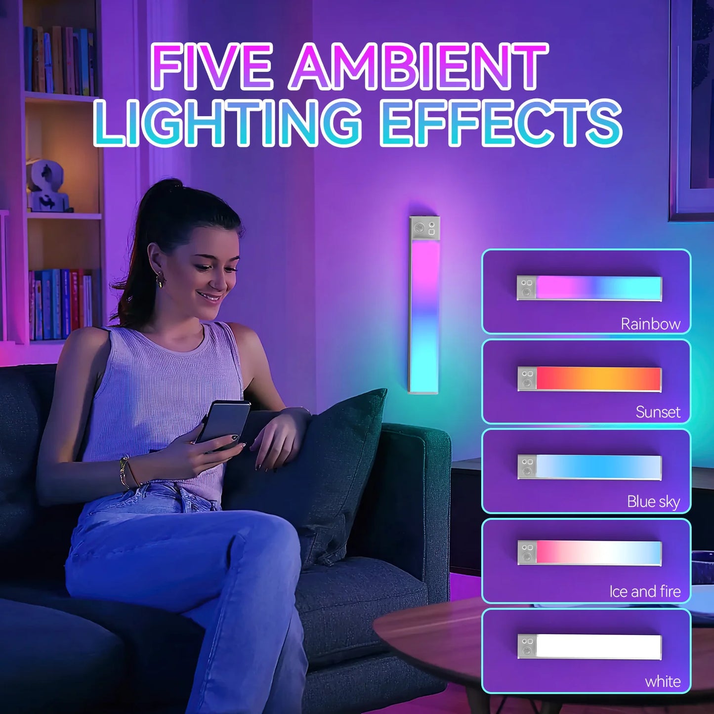 Smart LED Strip Lights with Motion Sensor Magnetic Charging RGB White for Closet Cabinet Wine Cabinet