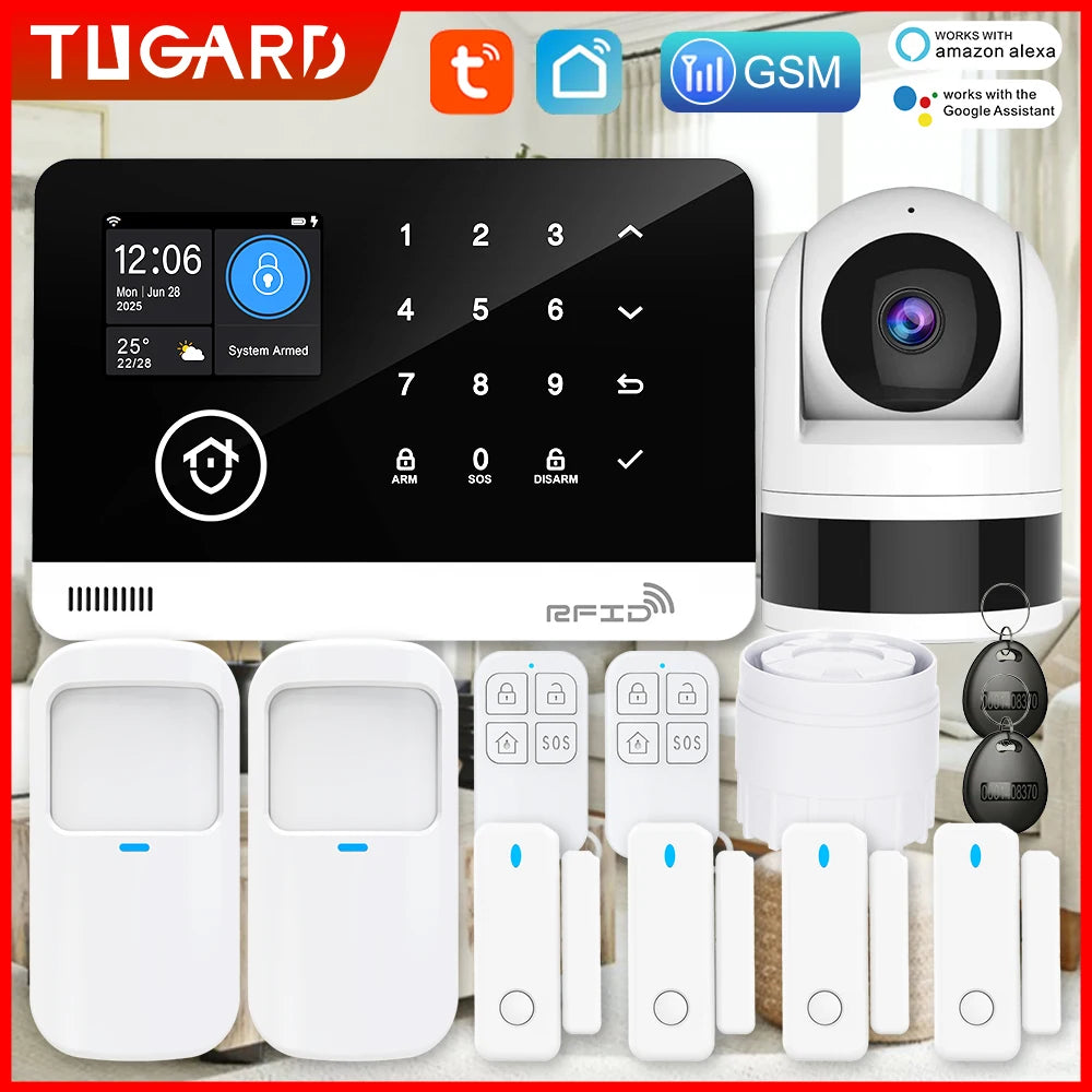 Tugard WiFi GSM Wireless Home Alarm Kit, Surveillance Camera, APP Remote Control, Door Window Sensor for Safety