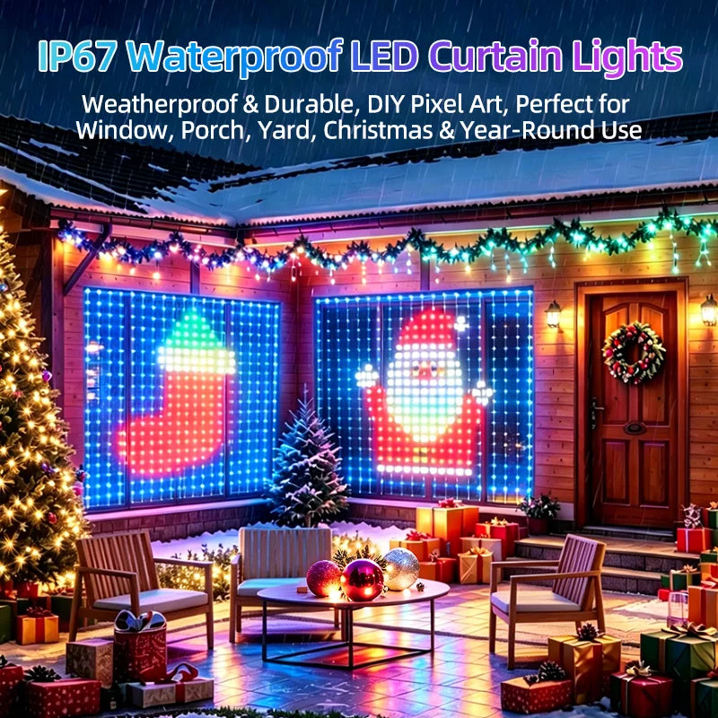 Smart 5V USB RGB Christmas Lights 400LED Outdoor Curtain Window Flashing Lighting for Home Xmas Holiday Party Decor