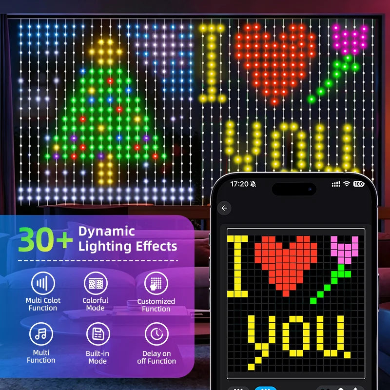Smart 5V USB RGB Christmas Lights 400LED Outdoor Curtain Window Flashing Lighting for Home Xmas Holiday Party Decor