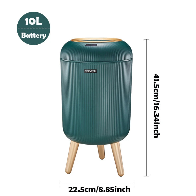 Smart Sensor Trash Can with Wooden Tripod Base, Automatic Induction Dustbin , Waterproof Non-Contact Garbage Can with