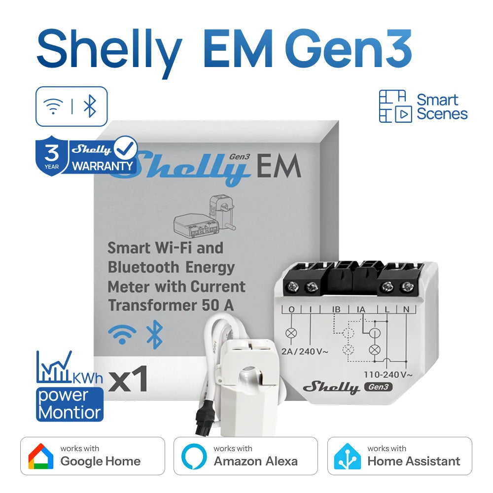 Shelly EM Gen3 Smart Home WiFi Connection monitor for power consumption and energy efficiency.