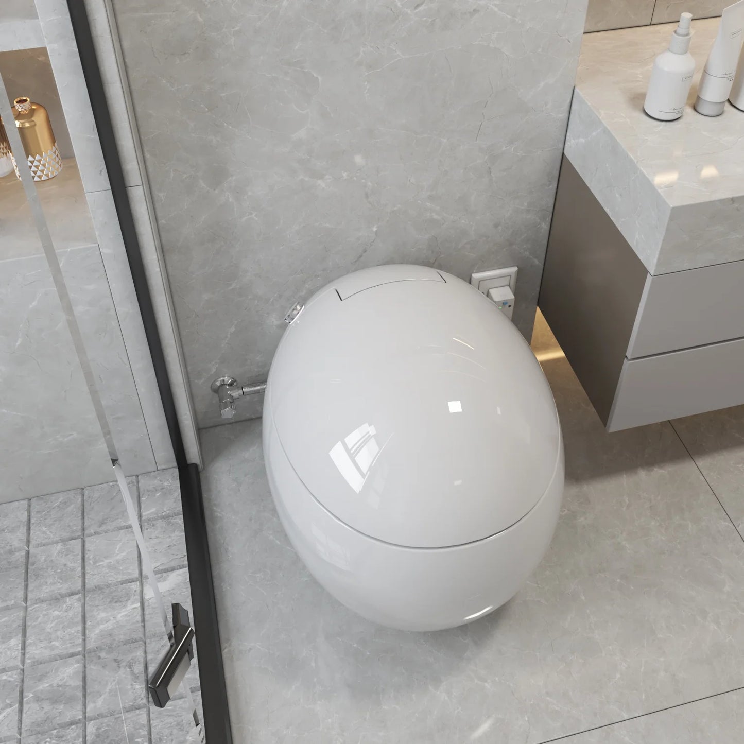 Smart Egg Toilet with Seat Heating Floor Mounted & Round Bowl Hot Sale for Elder Seniors and Disabled for Bathroom Bar