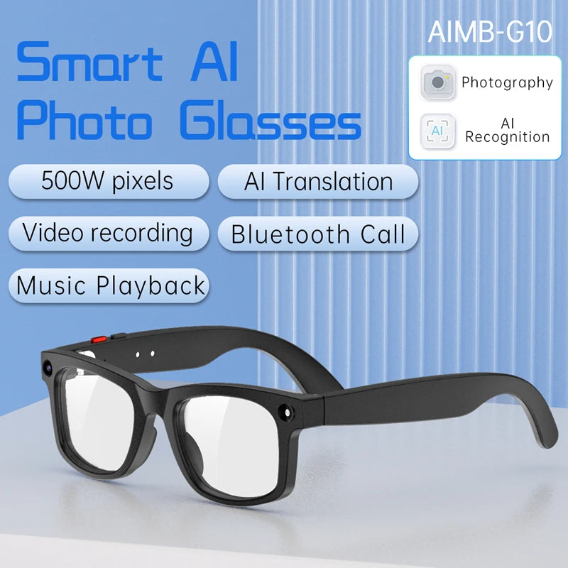 Smart glasses with 8-megapixel camera optical image stabilization 1200p video recording and AI real-time translation