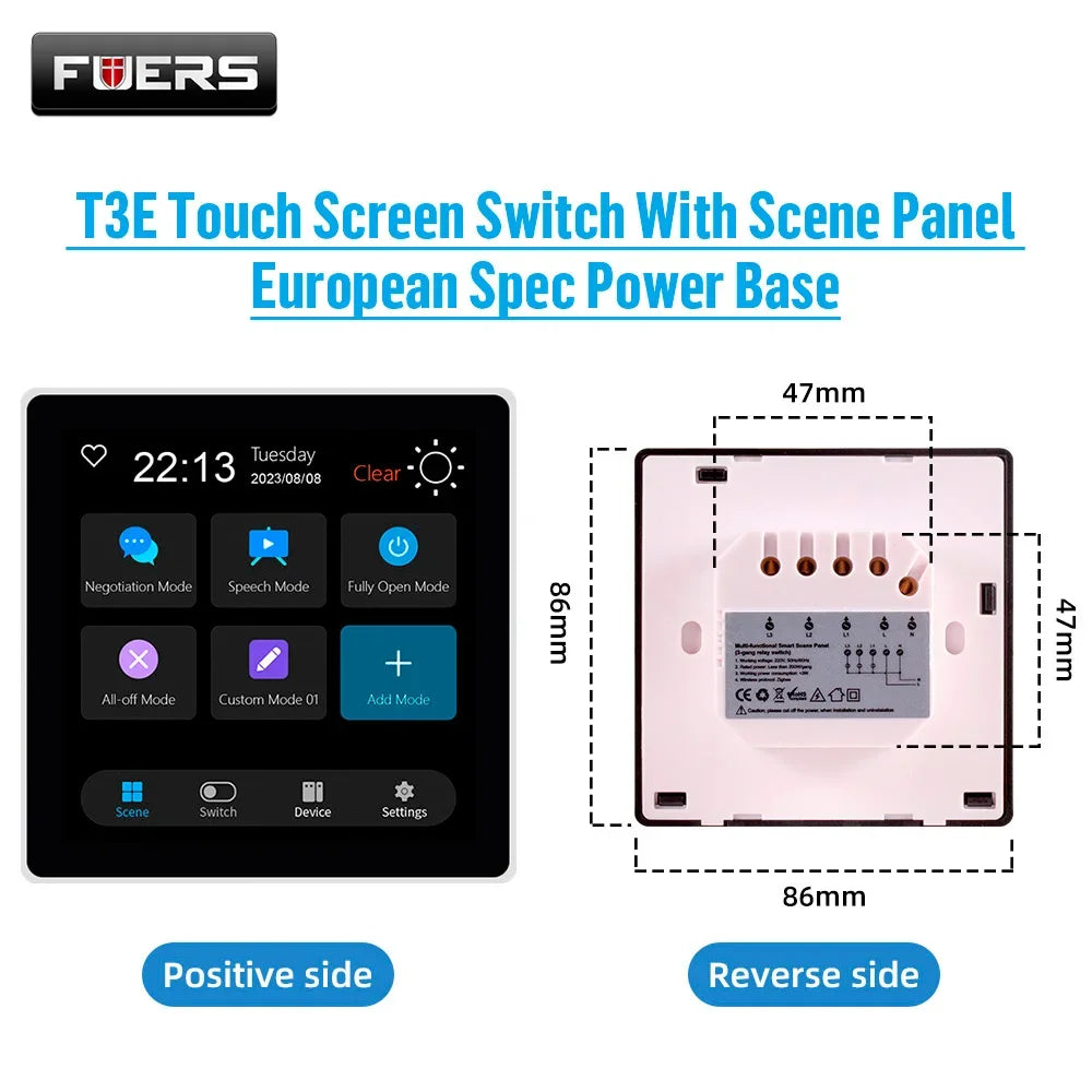 4 Inch Touch Screen Multi-functional Smart Wall Switch T3E Switch Scene Panel Intelligent Home Touch Screen Zigbee
