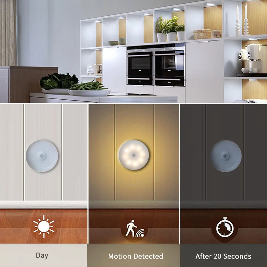 Smart LED Night Light with Motion Sensor, USB Rechargeable Bedside Lamp for Living Room, Hallway, Pathway, Toilet, Home Lighting